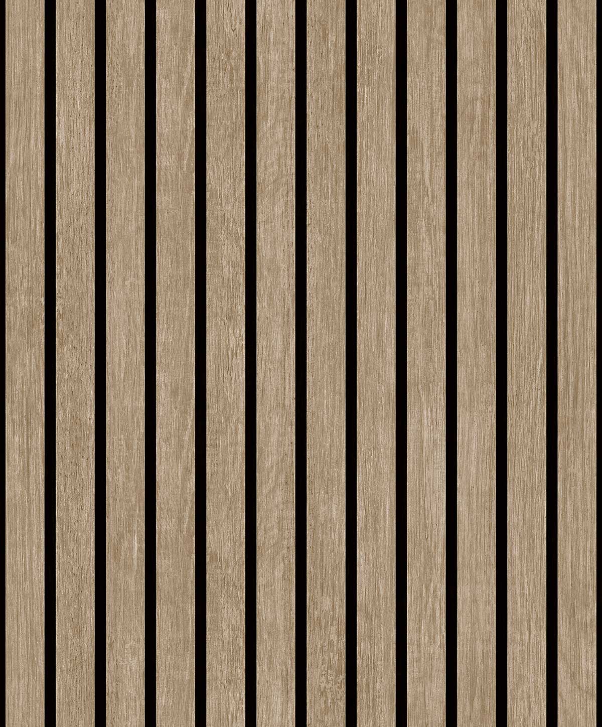Papier peint bois et rayures noires verticales, HEXOA