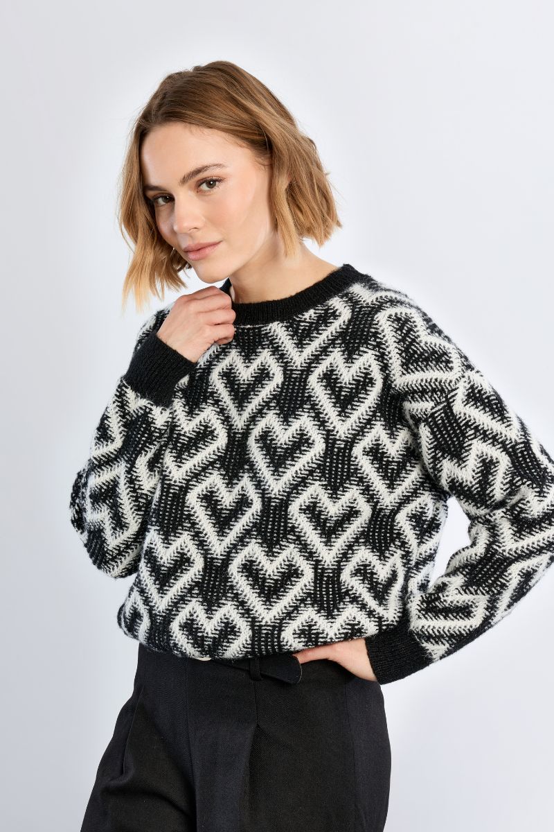 Pull jacquard à cœurs, LILI SIDONIO