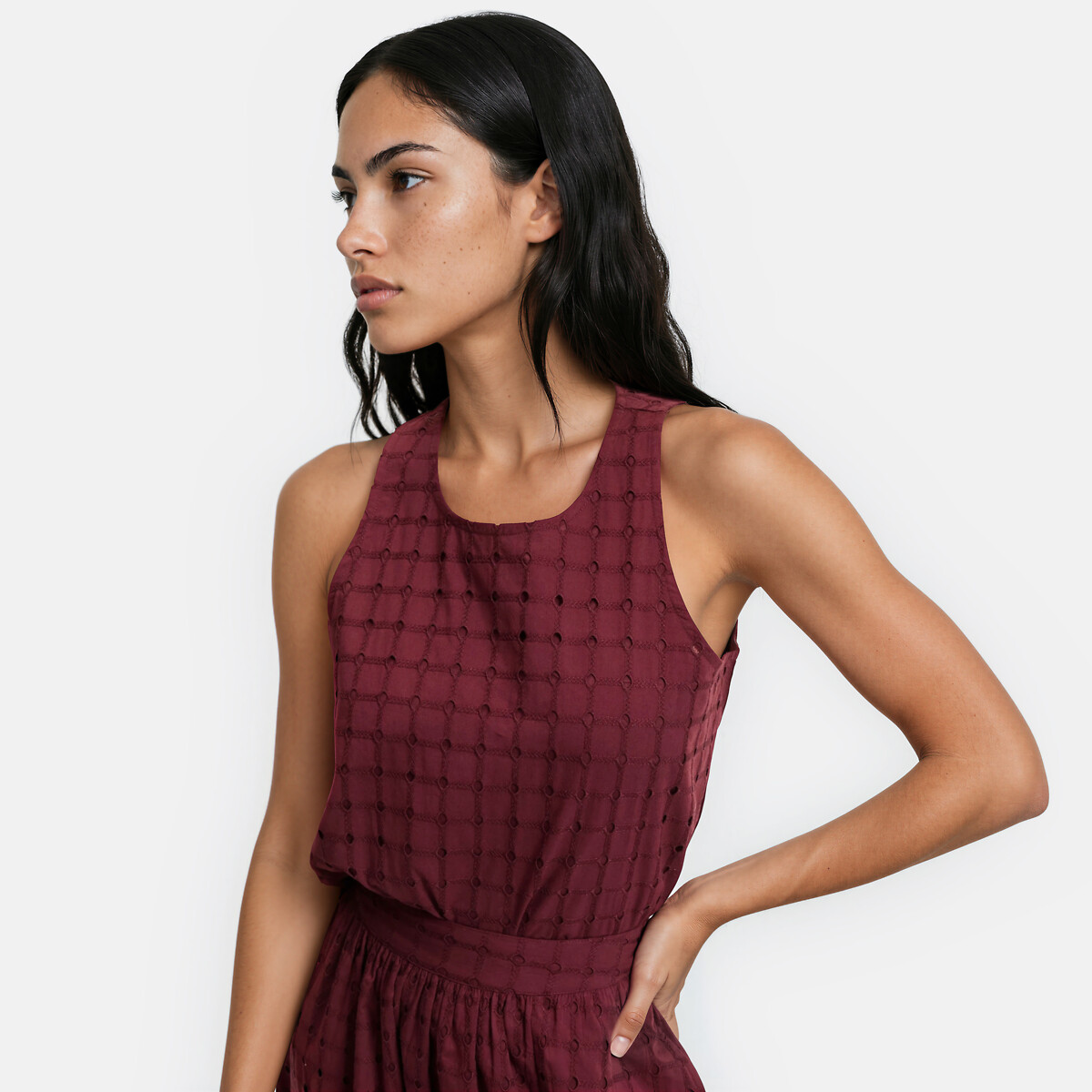 Top sans manches col rond en broderie anglaise, LA REDOUTE COLLECTIONS