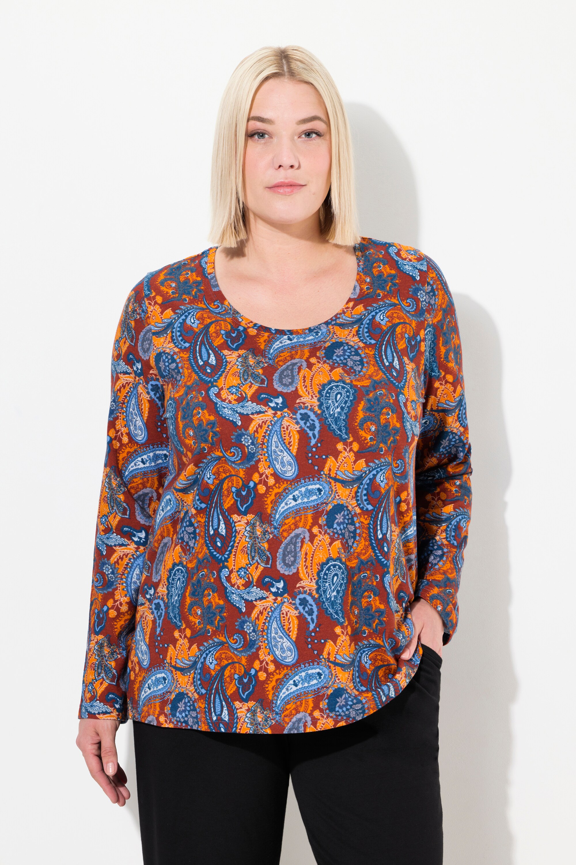 T-shirt long coupe évasée, motif cachemire, ULLA POPKEN