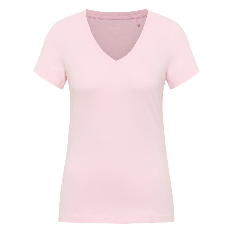 T-shirt en coton jaune uni avec une coupe droite et un col V, MUSTANG