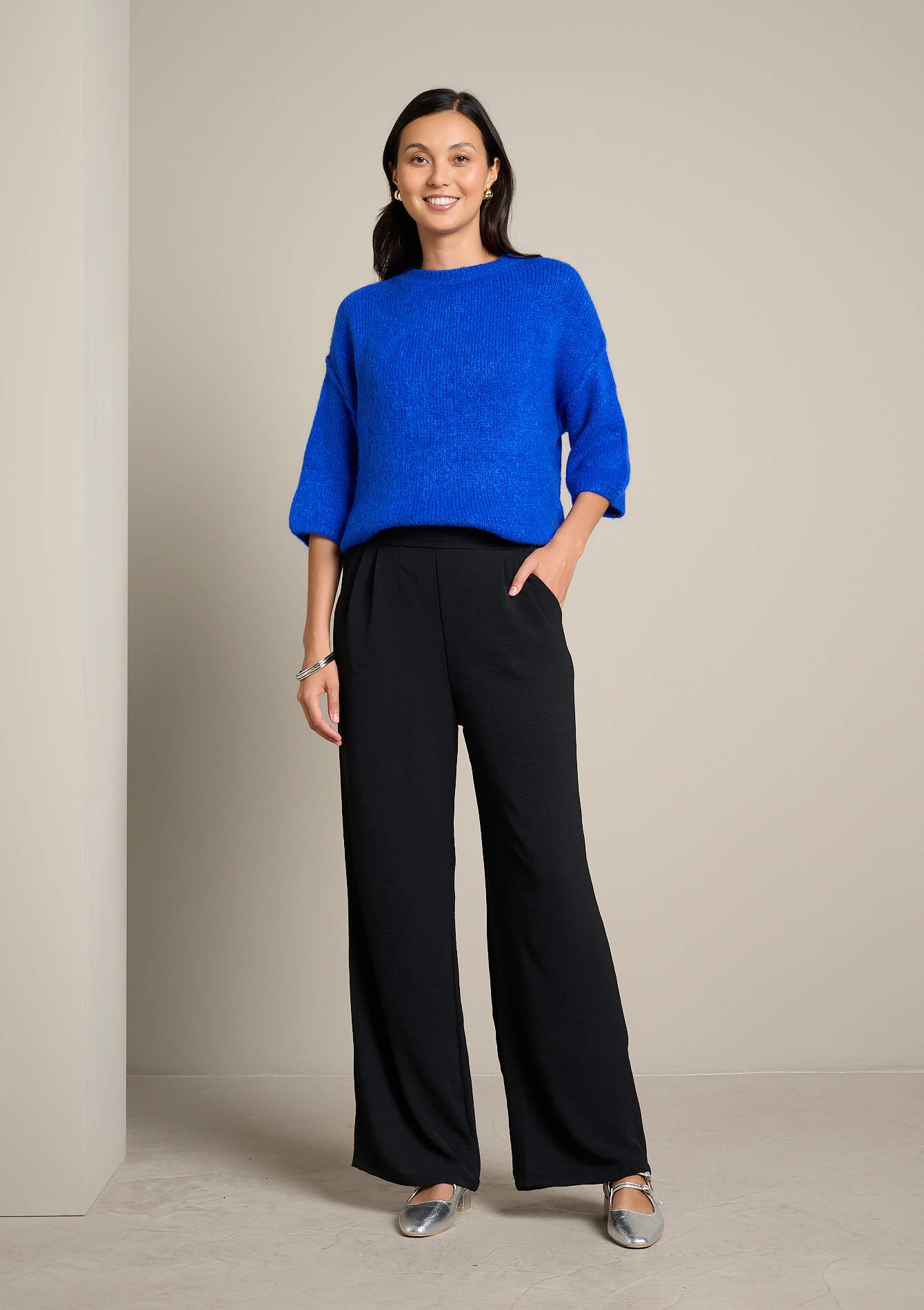 Pantalon large fluide effet froissé, LOLALIZA