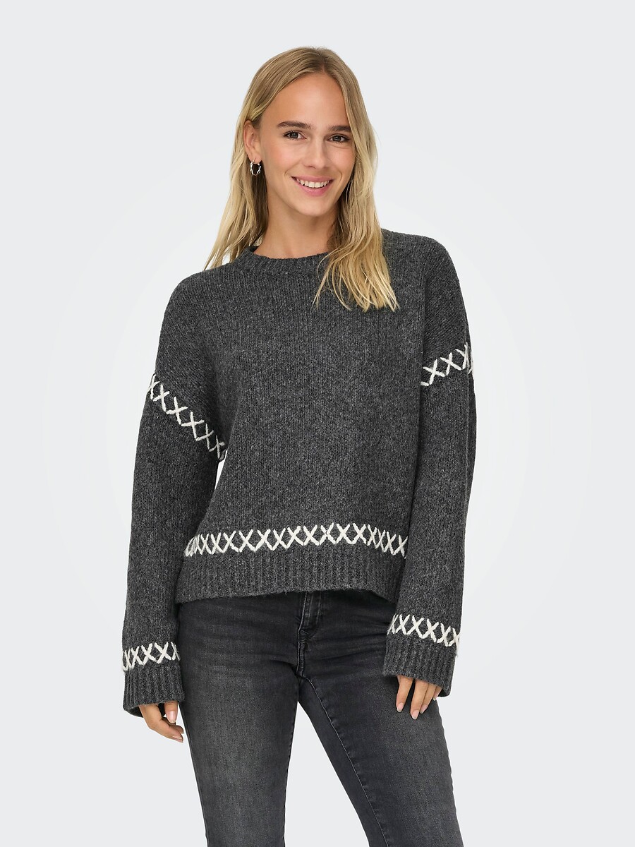 Crew Neck Jumper with Contrasting Seam Details, ONLY