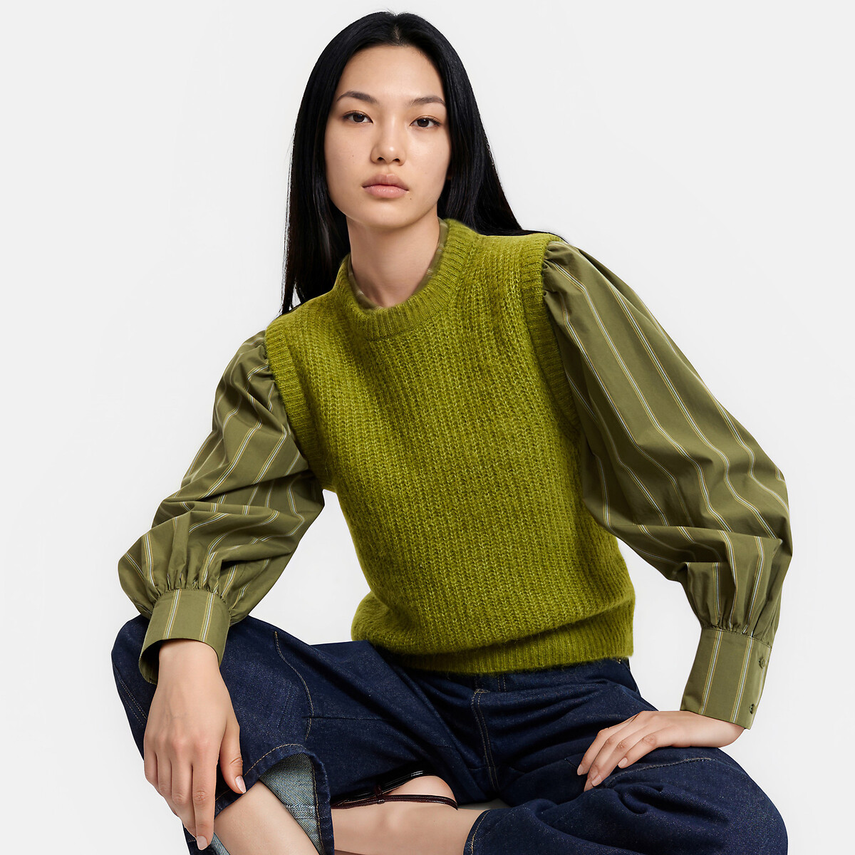 Pull sans manches, col rond, en alpaga mélangé, Signature ANETTE, LA REDOUTE COLLECTIONS