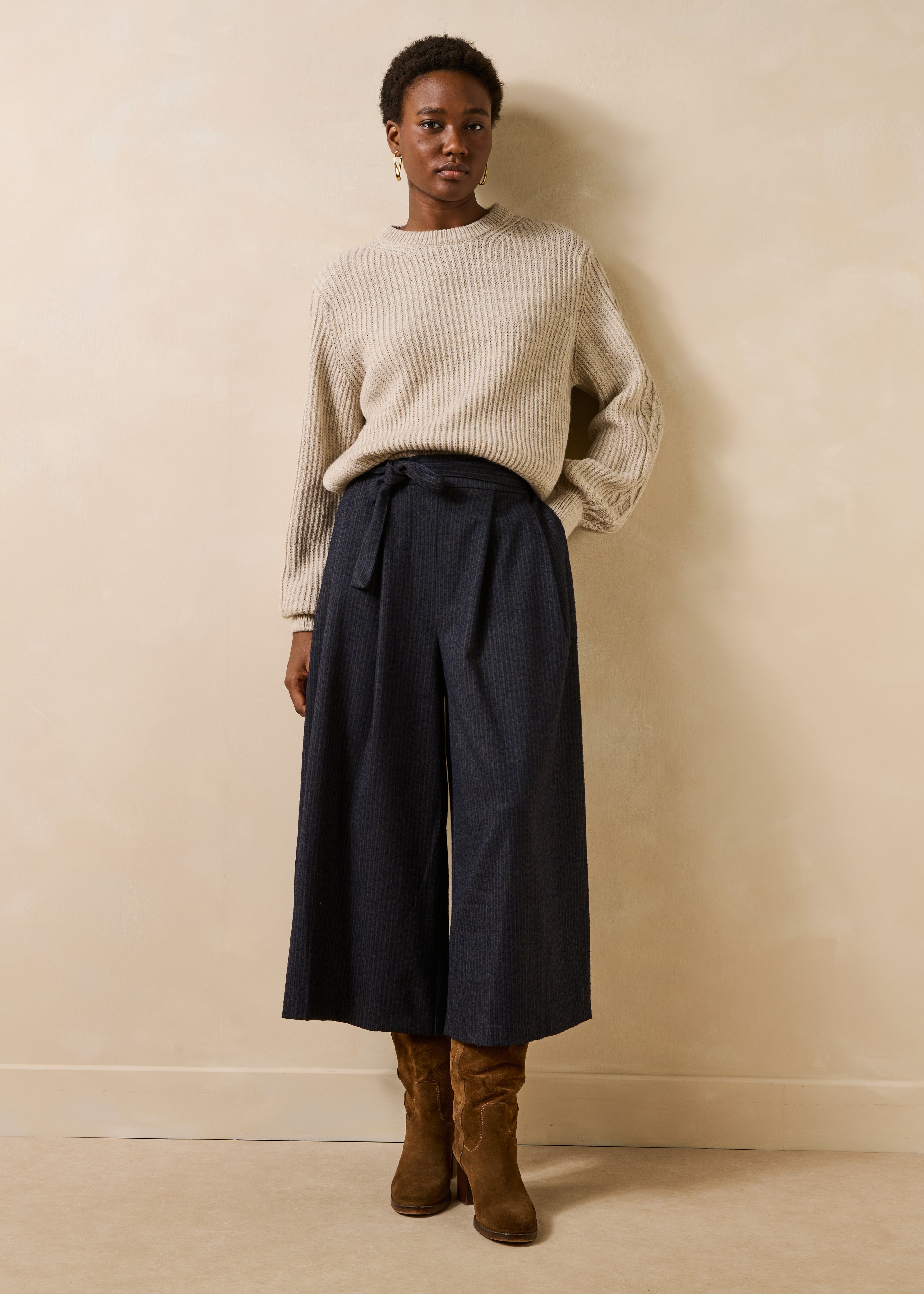 Pantalon jupe culotte 7/8ème à fines rayures, LA FEE MARABOUTEE