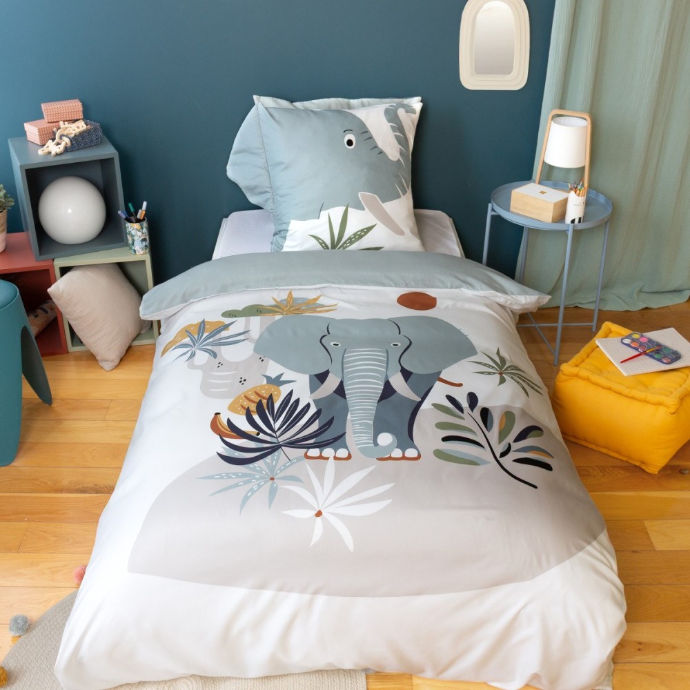 Housse de couette enfant 140x200 + 1 taie Eléphant, DECORATIE
