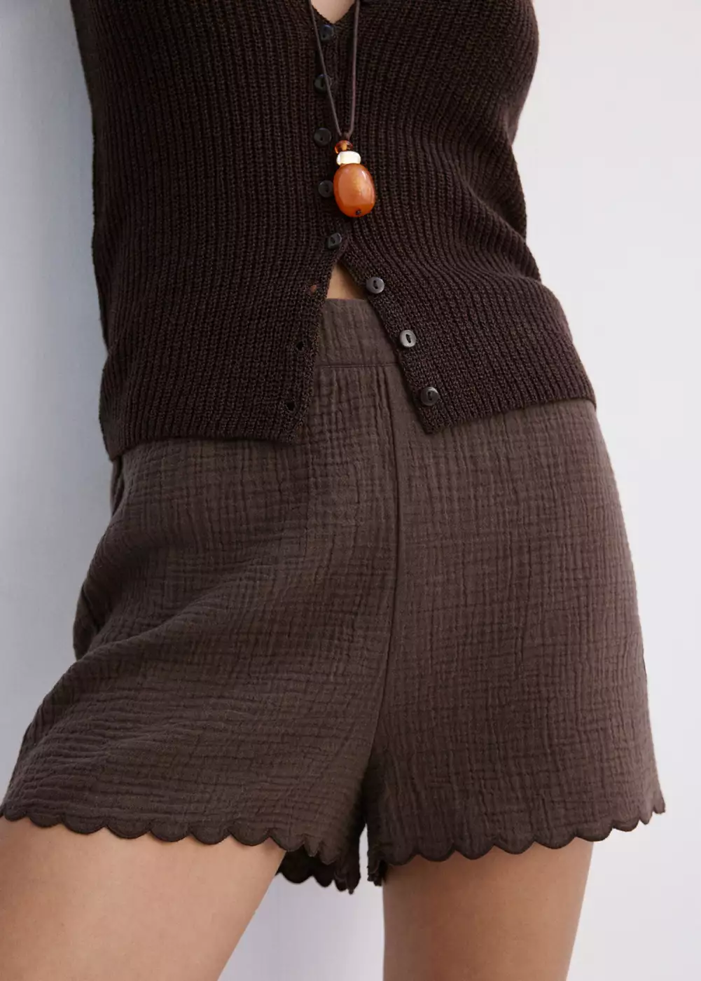 Short coton détails festonnés, MANGO