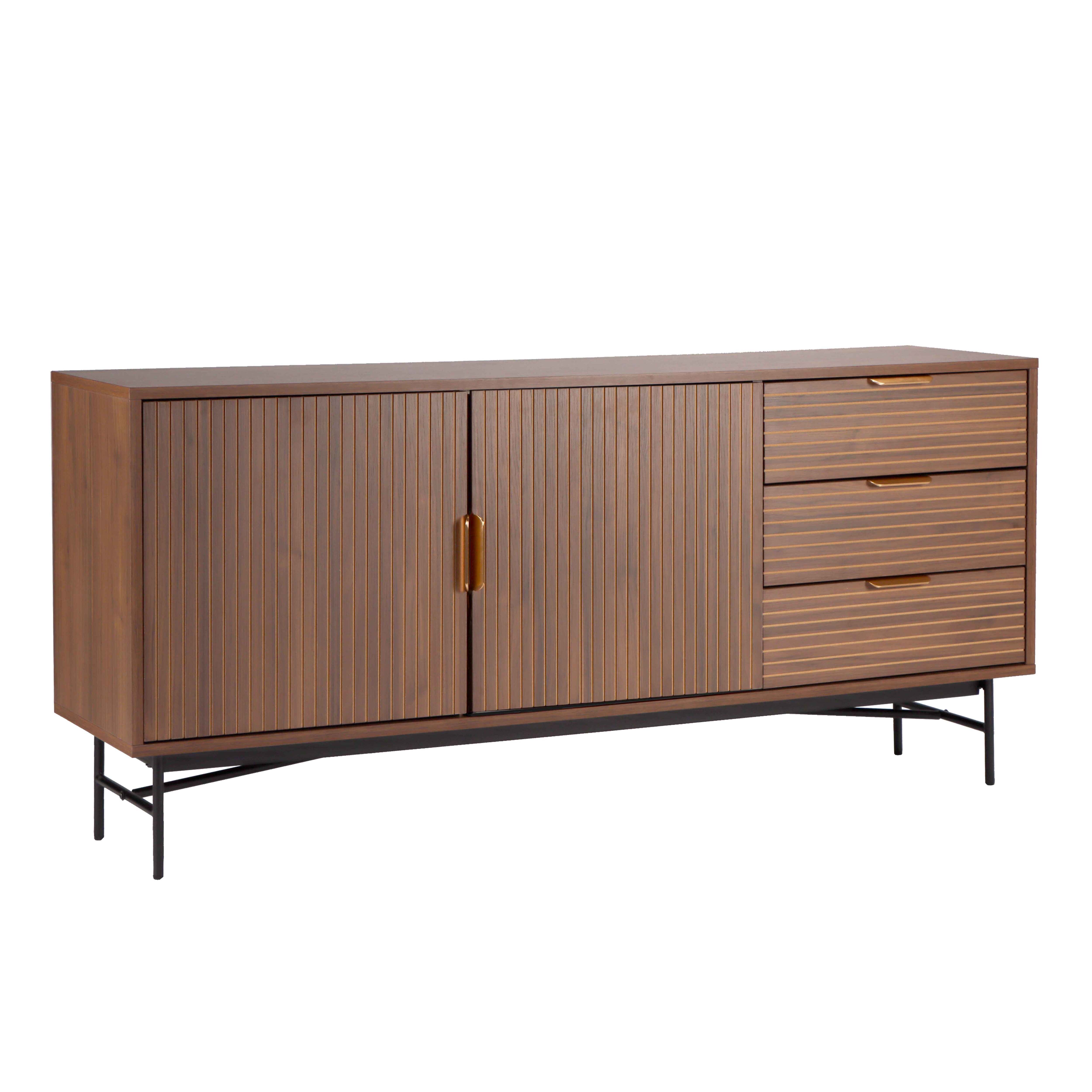 Buffet 2 portes et 3 tiroirs en mélaminé et acier 160 cm, GABIN, OVIALA