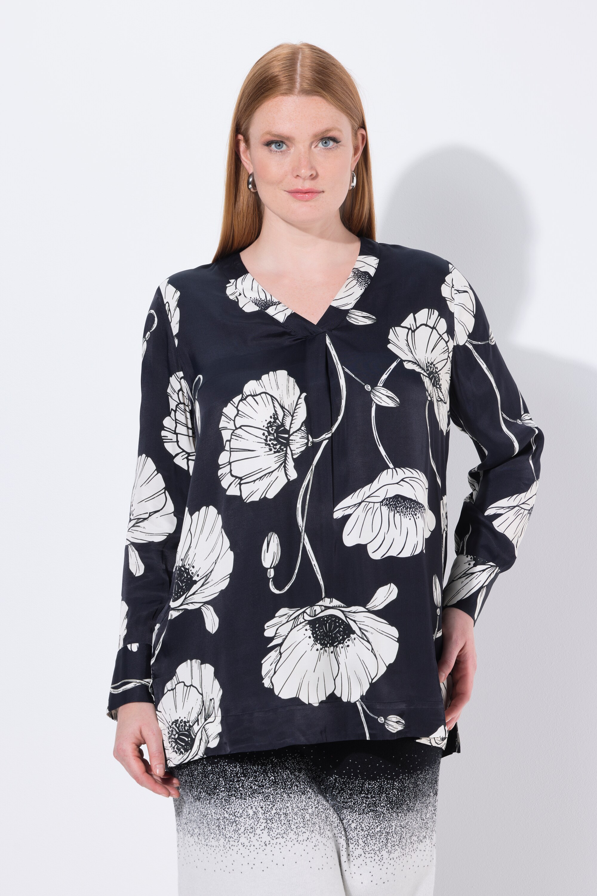 Tunique en satin à motif floral, ULLA POPKEN