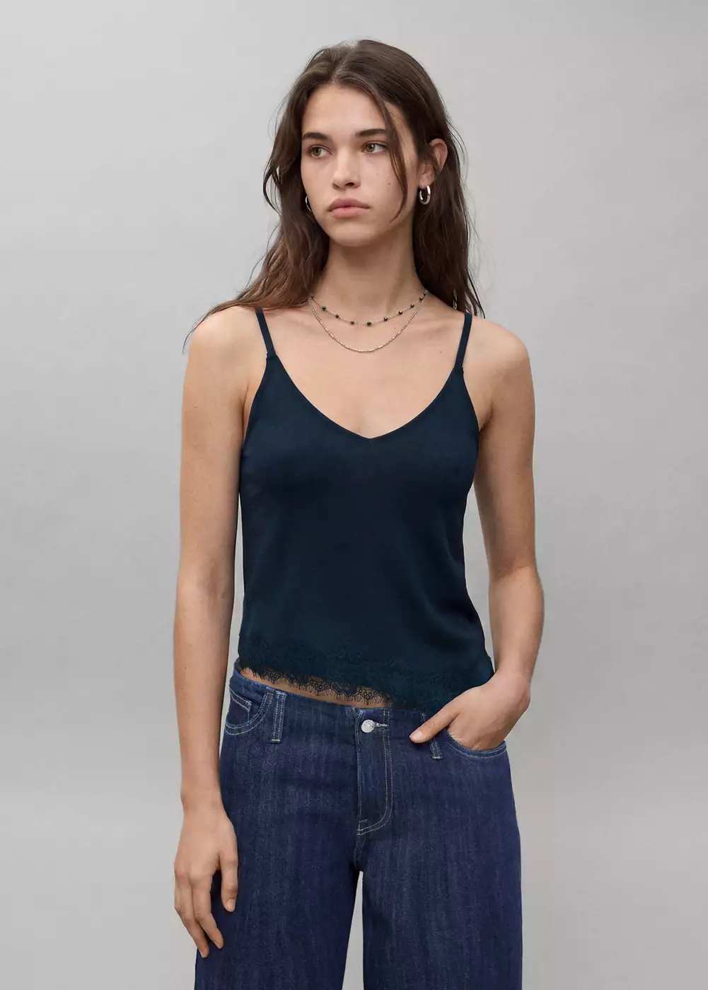 Top en maille bretelles en dentelle, MANGO TEEN