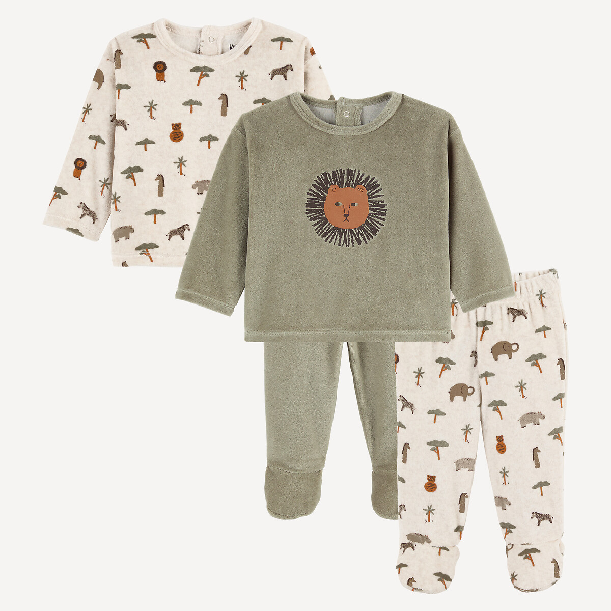 Lot de 2 pyjamas 2 pièces, en velours, avec pieds, motifs savane et animalier, LA REDOUTE COLLECTIONS