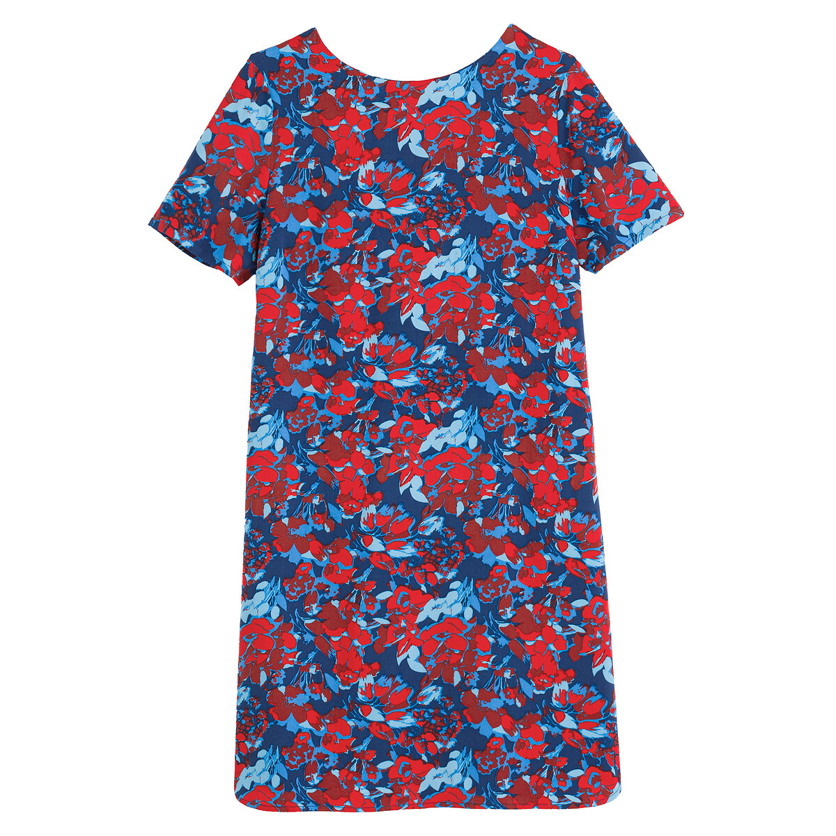 Floral mini shift dress with crew neck 