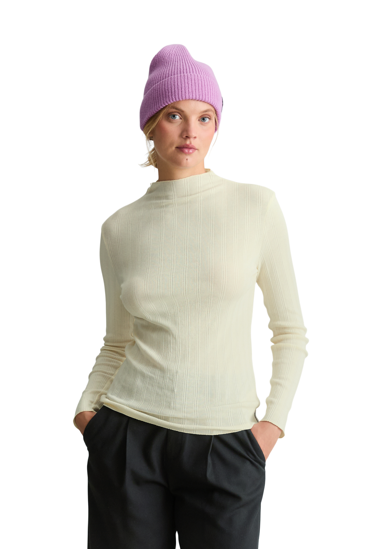T-shirt à manches longues côtelé, coupe ajustée en jersey de coton extensible, MARC O’POLO DENIM