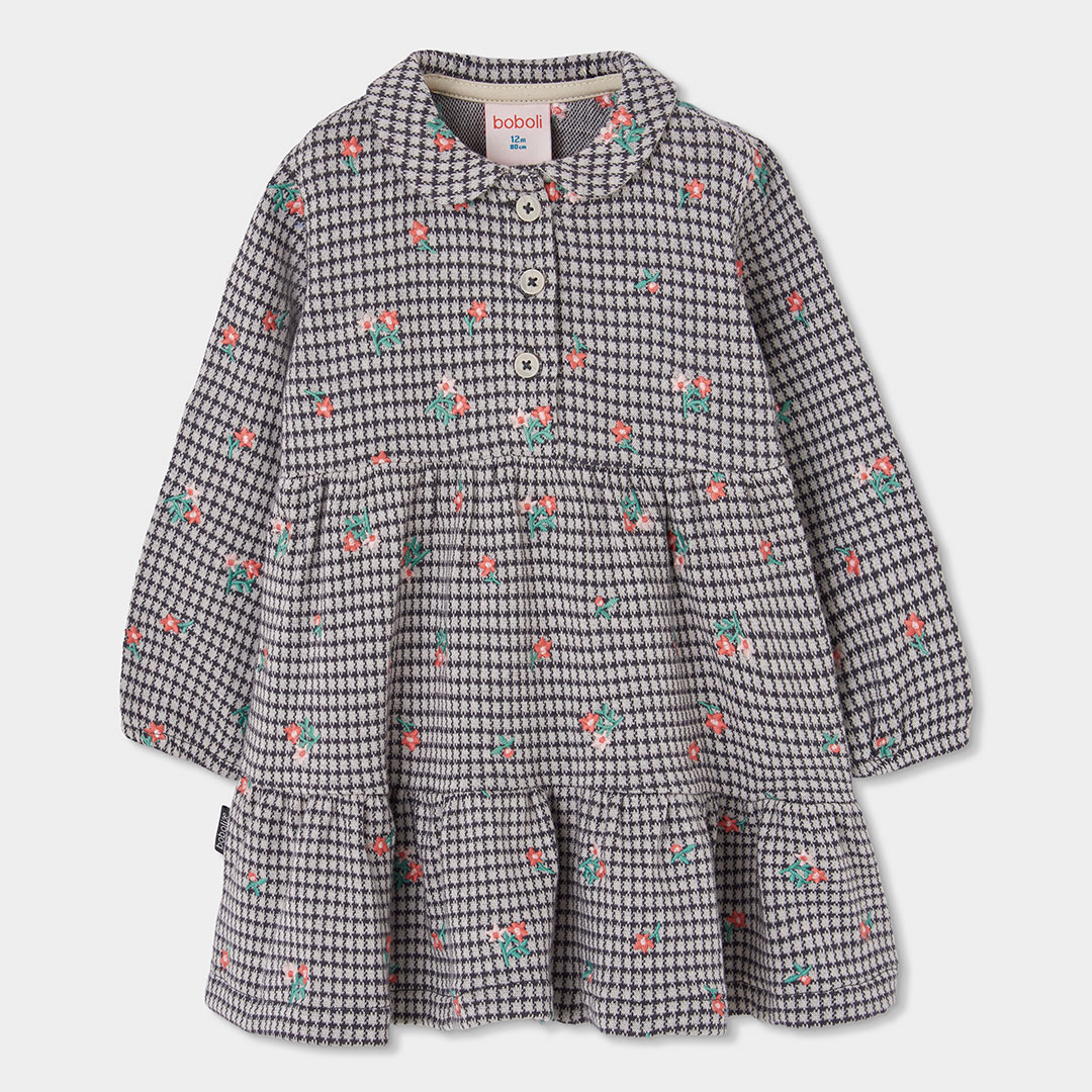 Robe fille en maille à carreaux et fleurs, BOBOLI