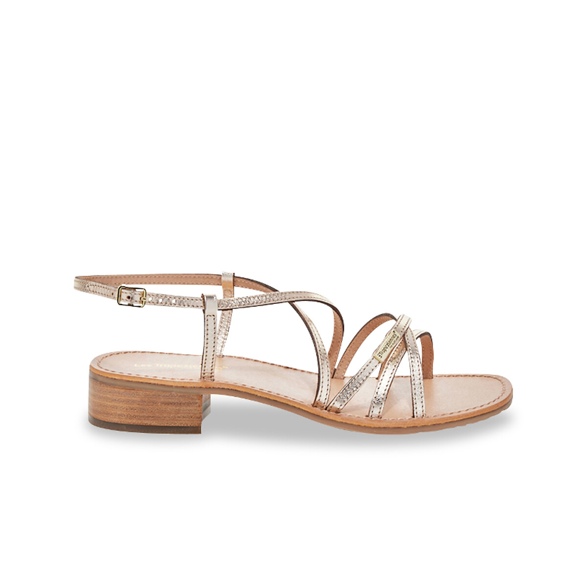 Harryna leather sandals with square toe and low heel gold