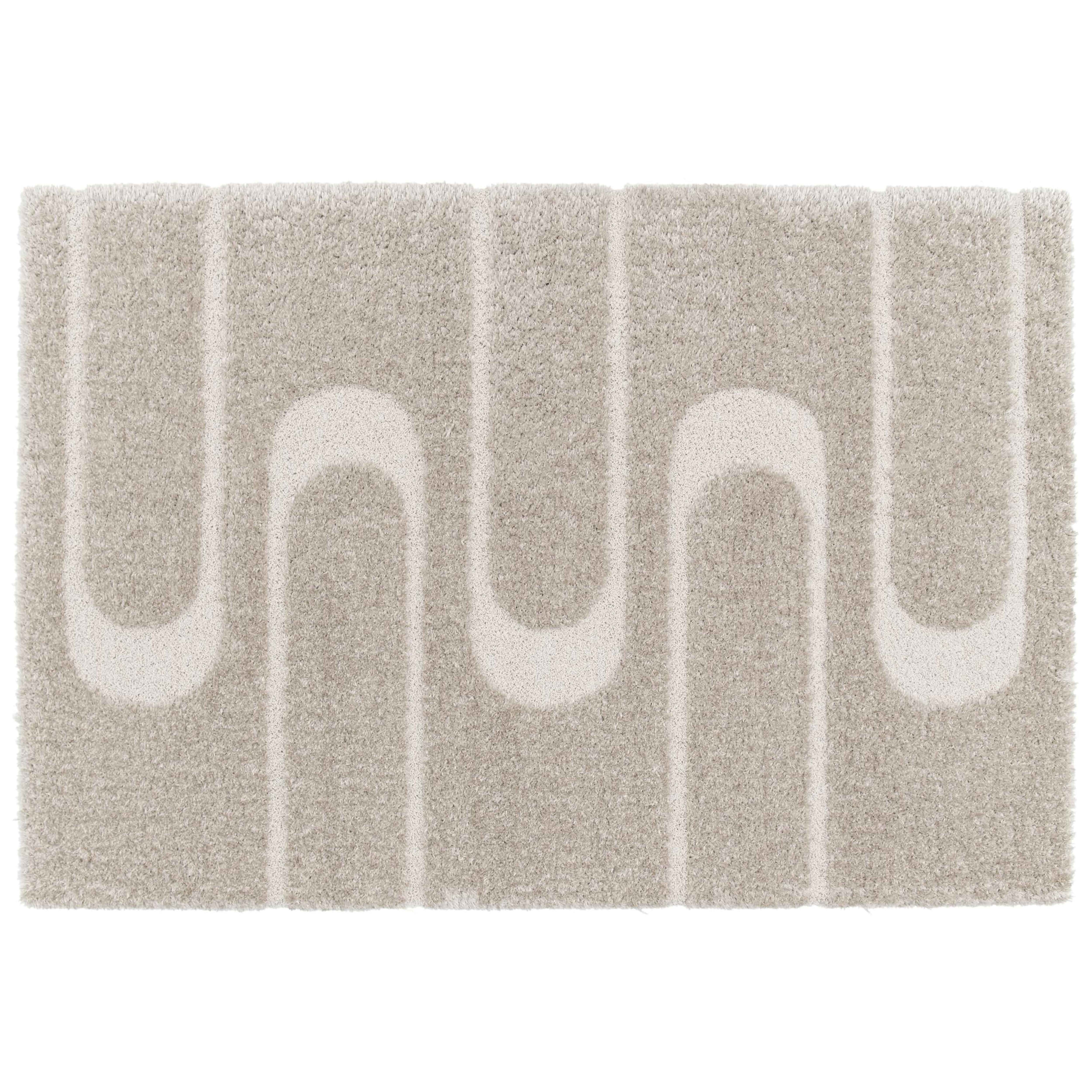 Tapis shaggy rectangulaire en polyester recyclé motif géométrique à poils longs, ZIGGY, OVIALA