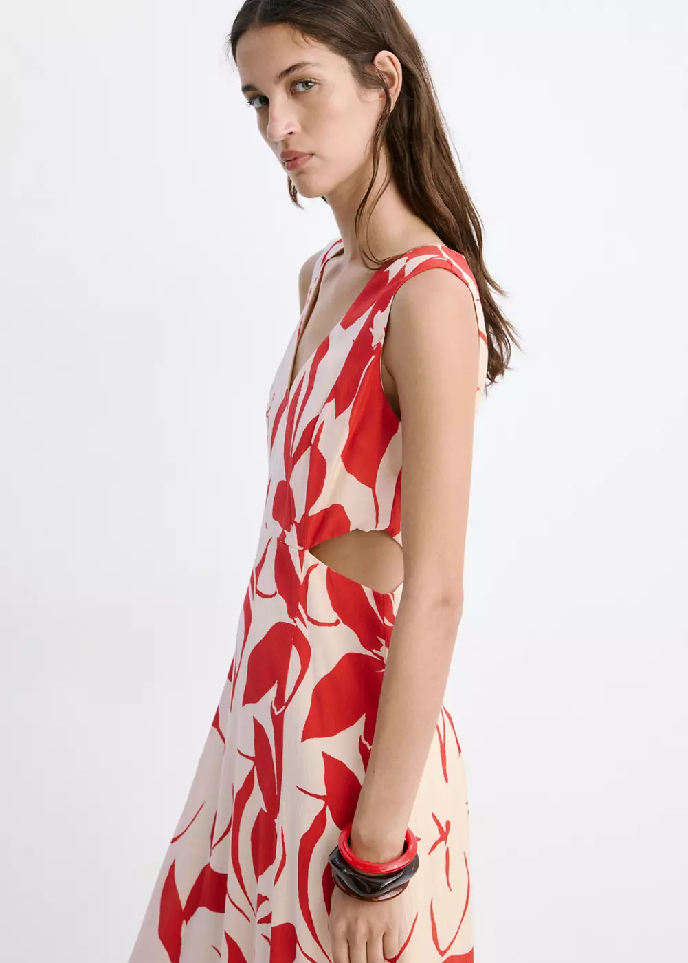 Robe à découpes et imprimé floral, MANGO