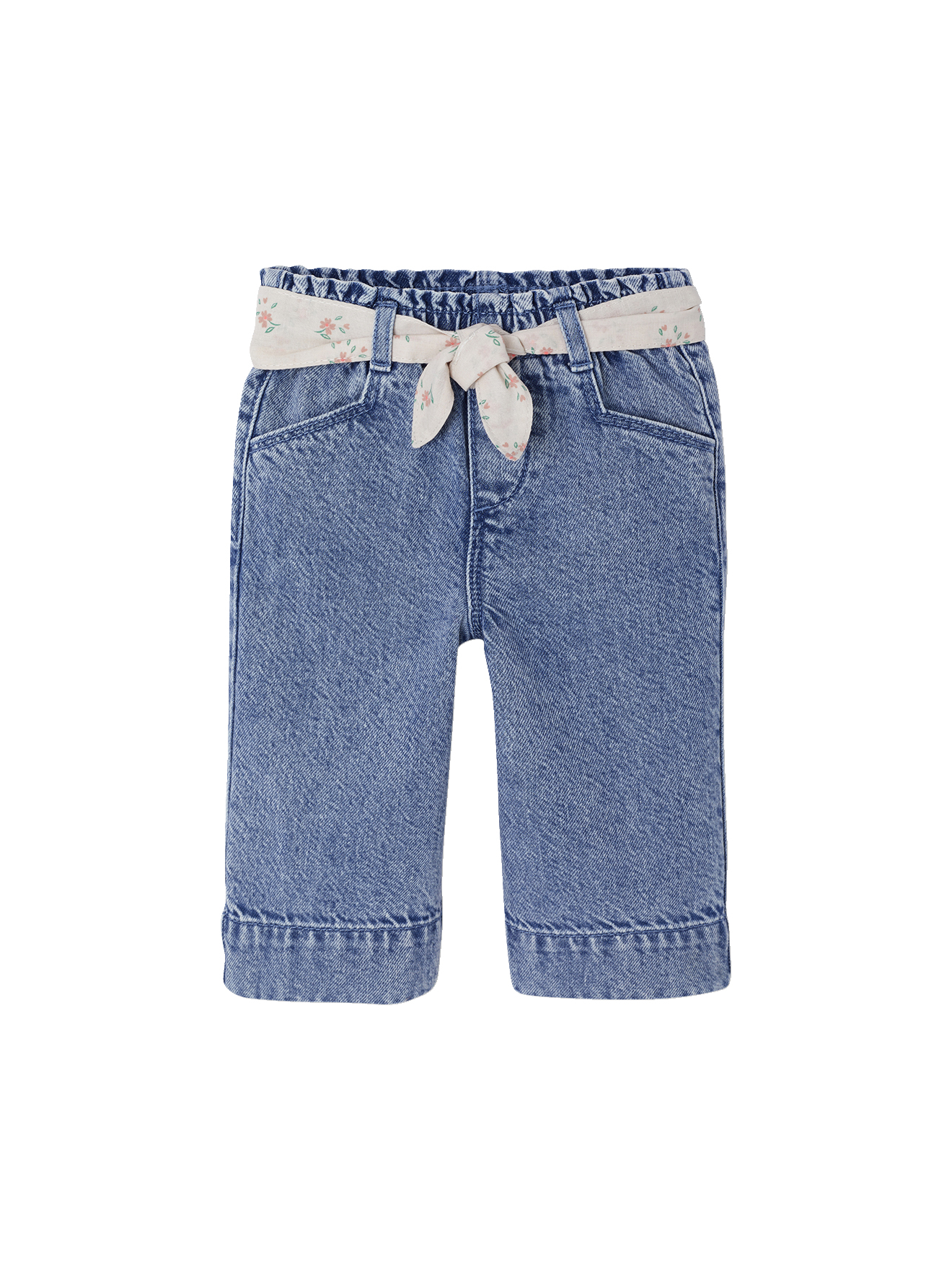 Pantalon large bébé denim léger ceinture imprimée, VERTBAUDET