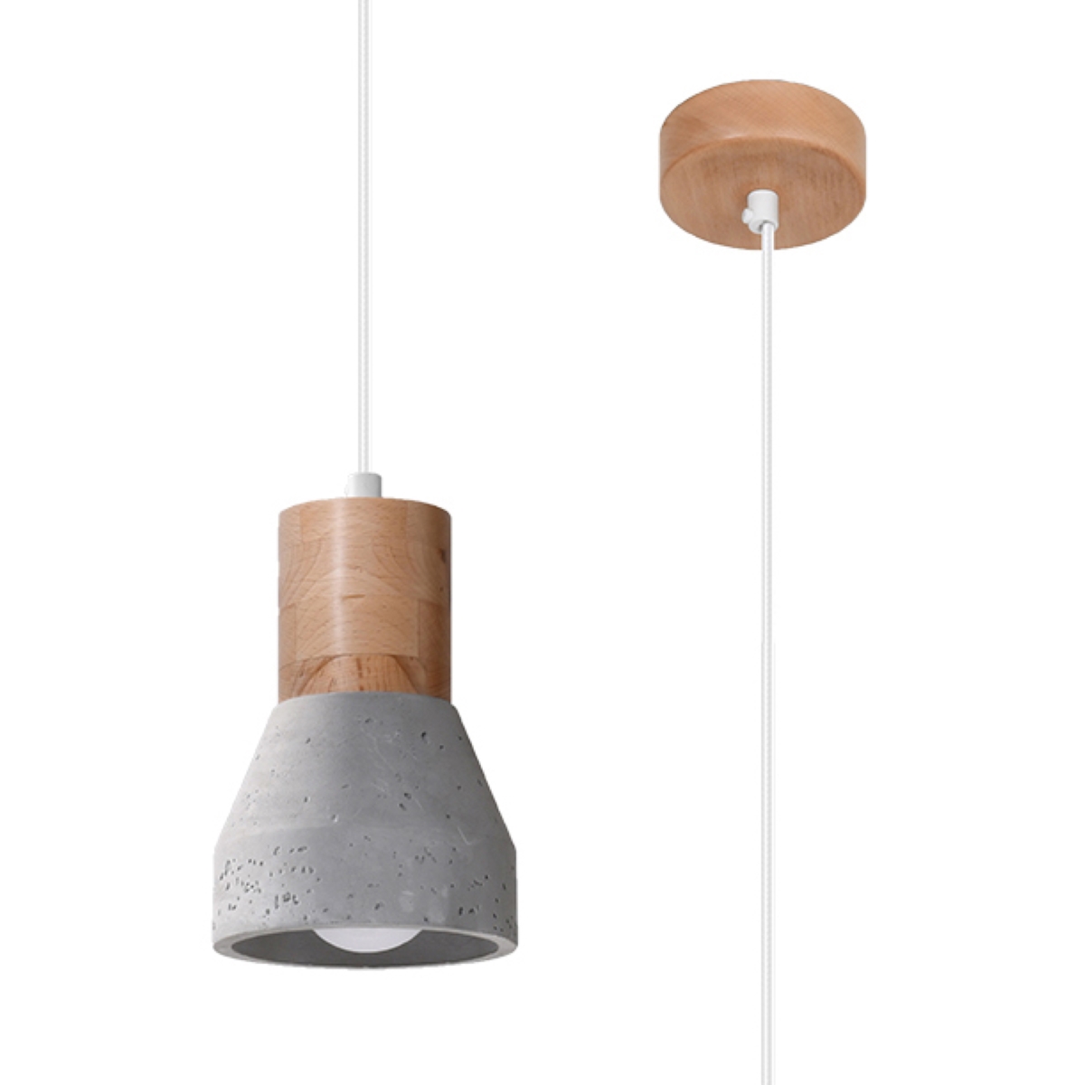 Suspension Béton Gris/Bois Naturel E27 1 Qubic, EDEN