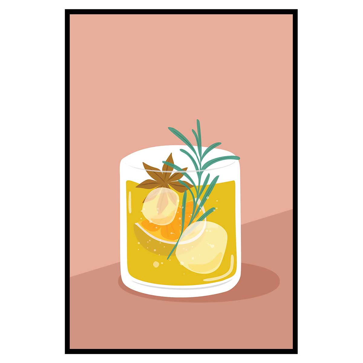 Affiche encadrée cocktail jaune épices, HEXOA