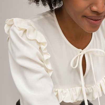 Ruffled Bib Front Shirt with Tie-Neck and Long Sleeves LA REDOUTE COLLECTIONS