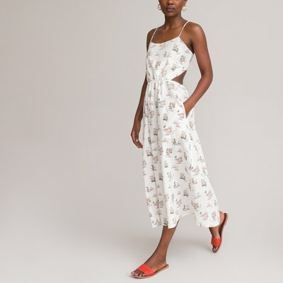 Printed Cutout Cami Dress in Linen Mix LA REDOUTE COLLECTIONS