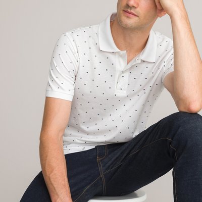 Printed Polo Shirt in Organic Cotton with Short Sleeves LA REDOUTE COLLECTIONS