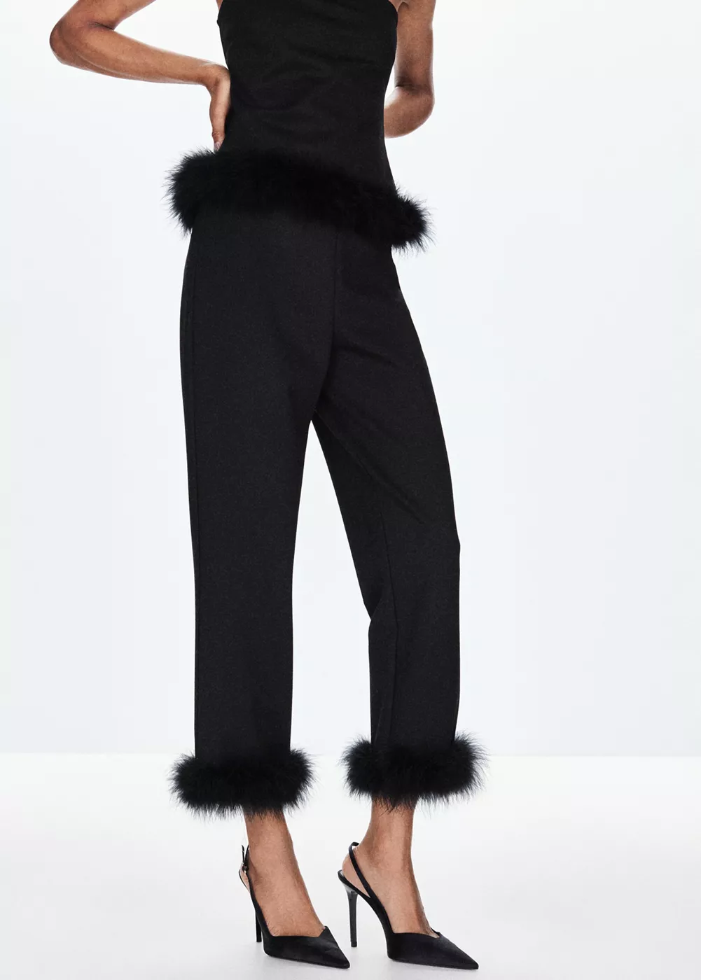 Pantalon taille haute à plumes, MANGO