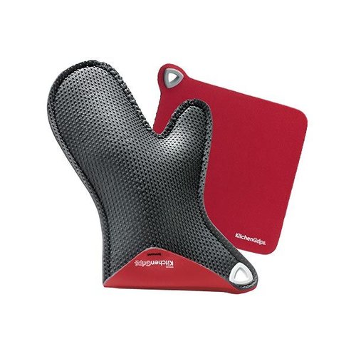 Set gant et manique à four + manique rouge en flxaprene noir / rouge Duncan  Kitchen Grips