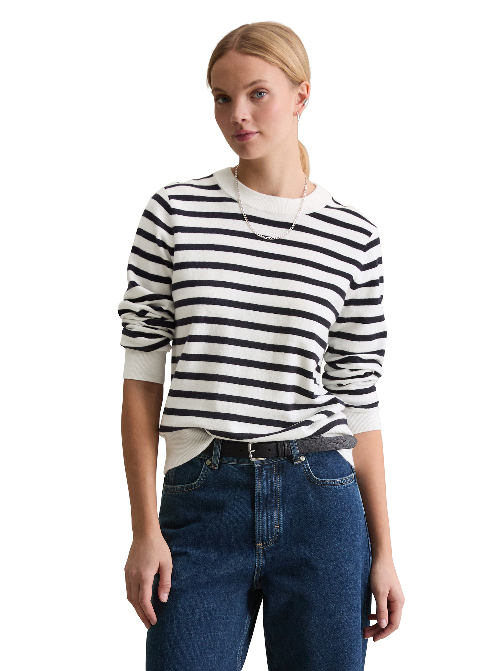 Pull-over rayé régulier en Soft Cotton Stretch, MARC O’POLO DENIM