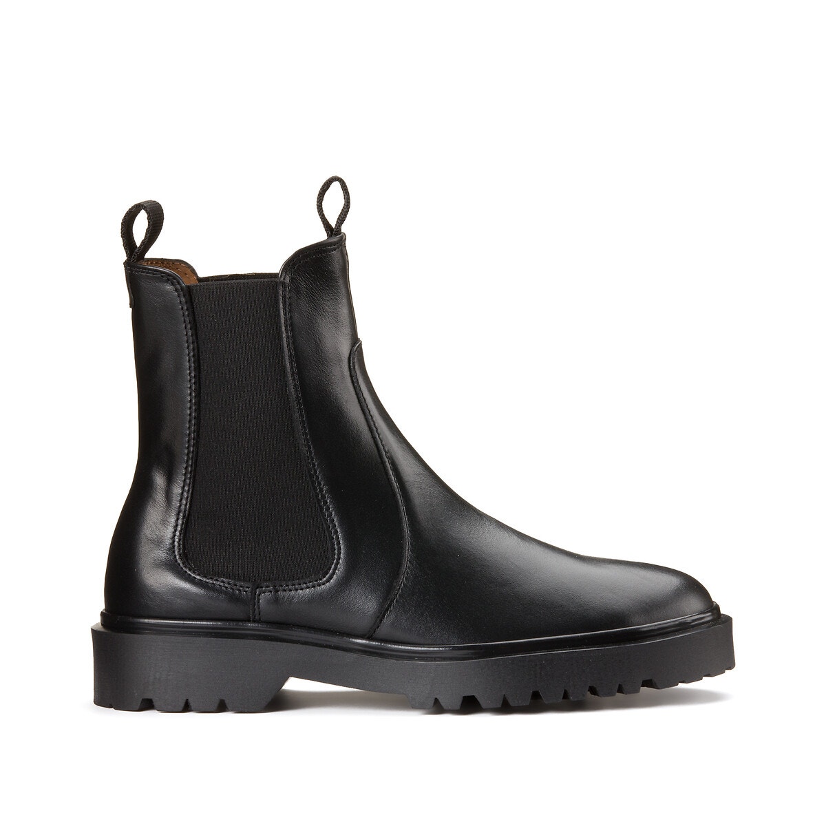 Boots en cuir talon plat noir Anthology Paris La Redoute