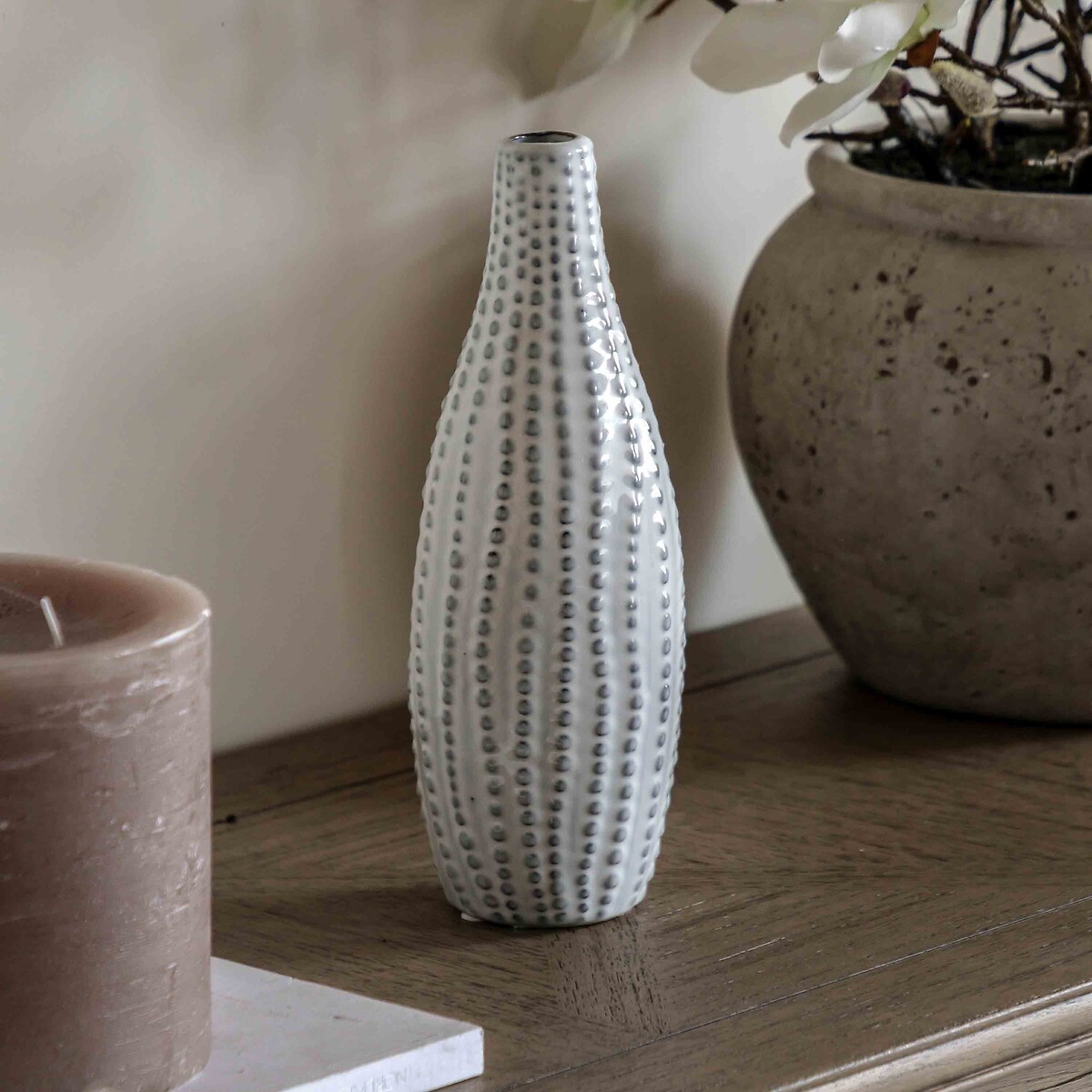 Small Laval Beaded Vase in White, ÉDITÉ