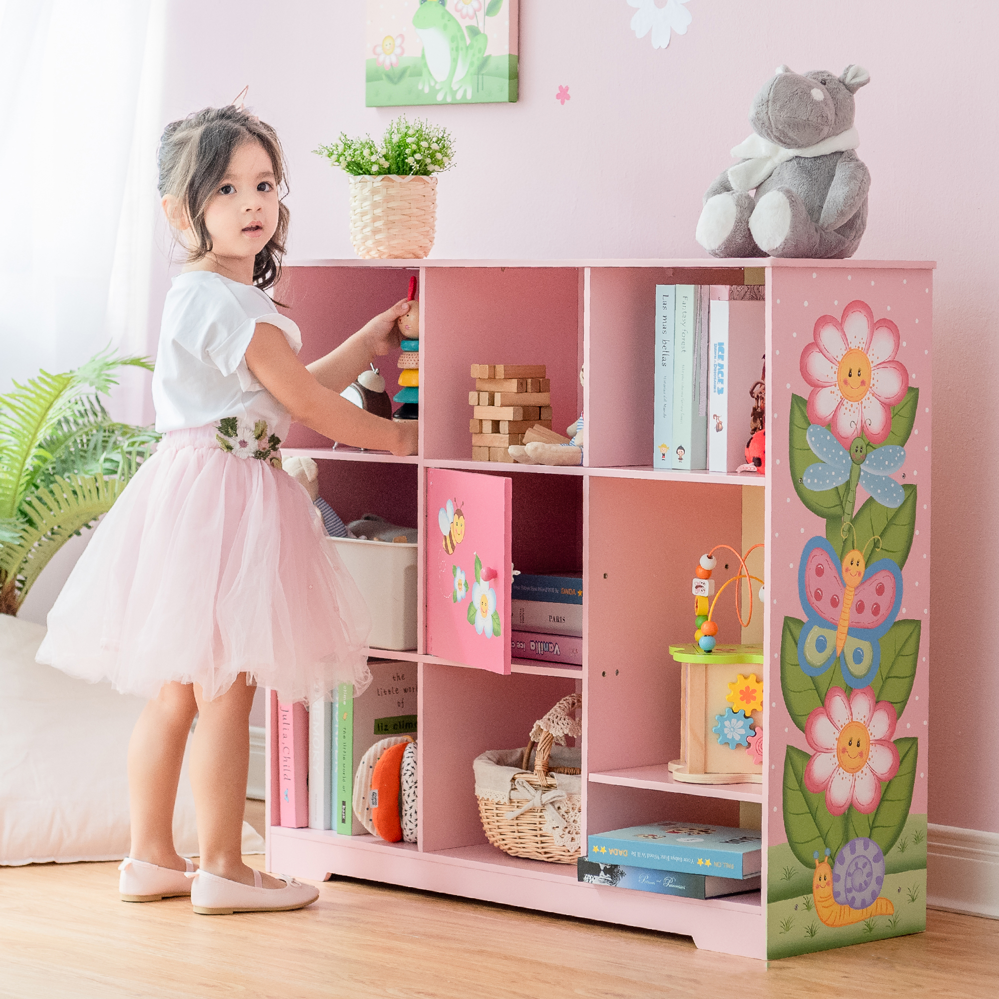 Bibliotheque rotative pour enfants 3 niveaux 12 compartiments rose Bibliotheque rotative pour enfants 3 niveaux 12 compartiments rose