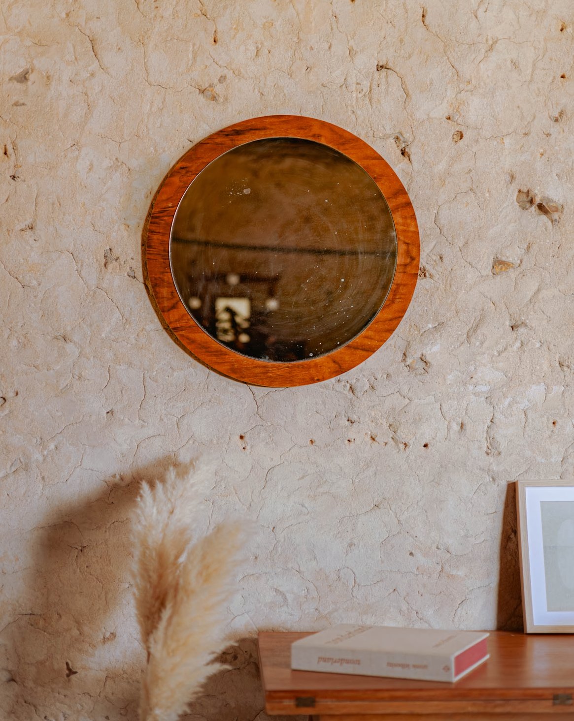 Miroir en bois foncé rond Igor N°1016 - Bon état, DEBONGOUT
