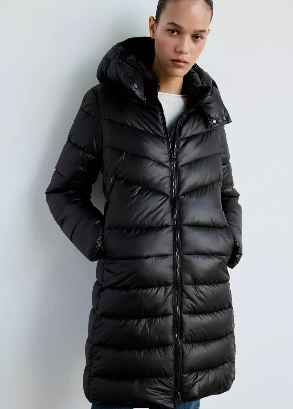 Anorak midi matelassé capuche, MANGO