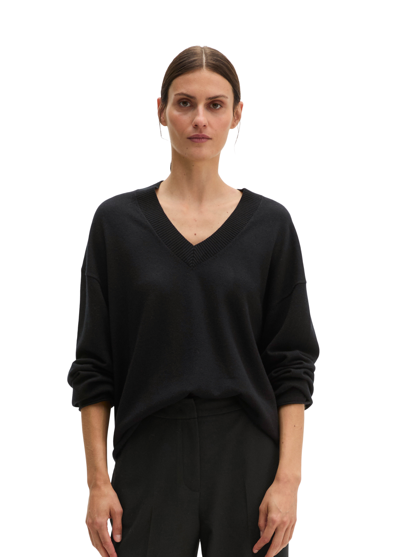 Pull à col en V ample en mélange de laine vierge douce, MARC O'POLO