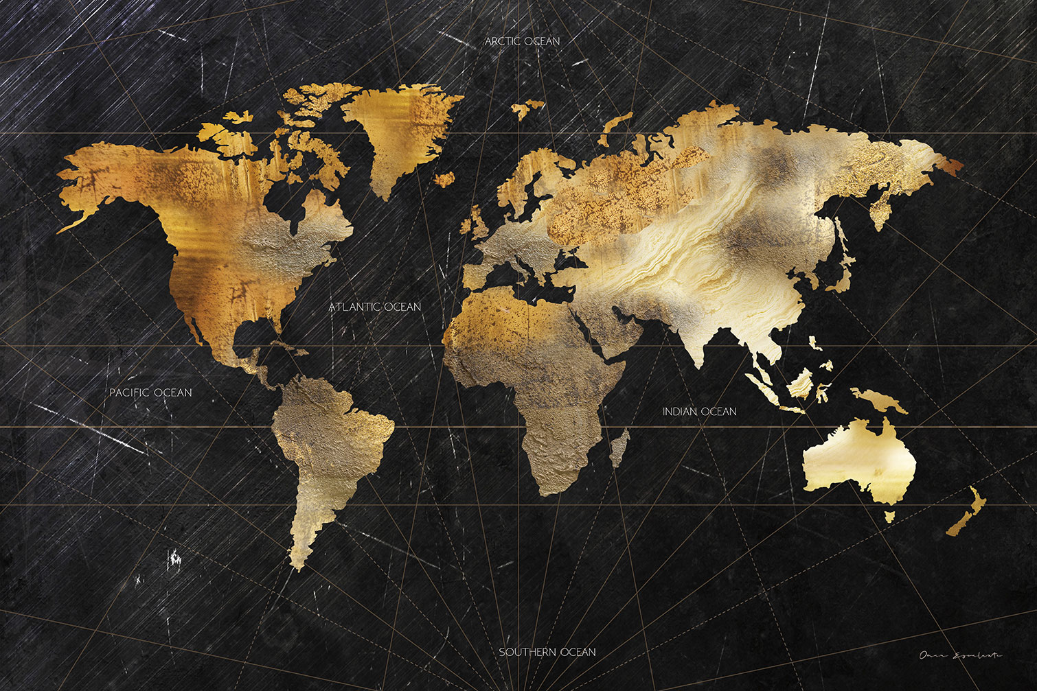 Tableau Carte du monde dorée, HEXOA