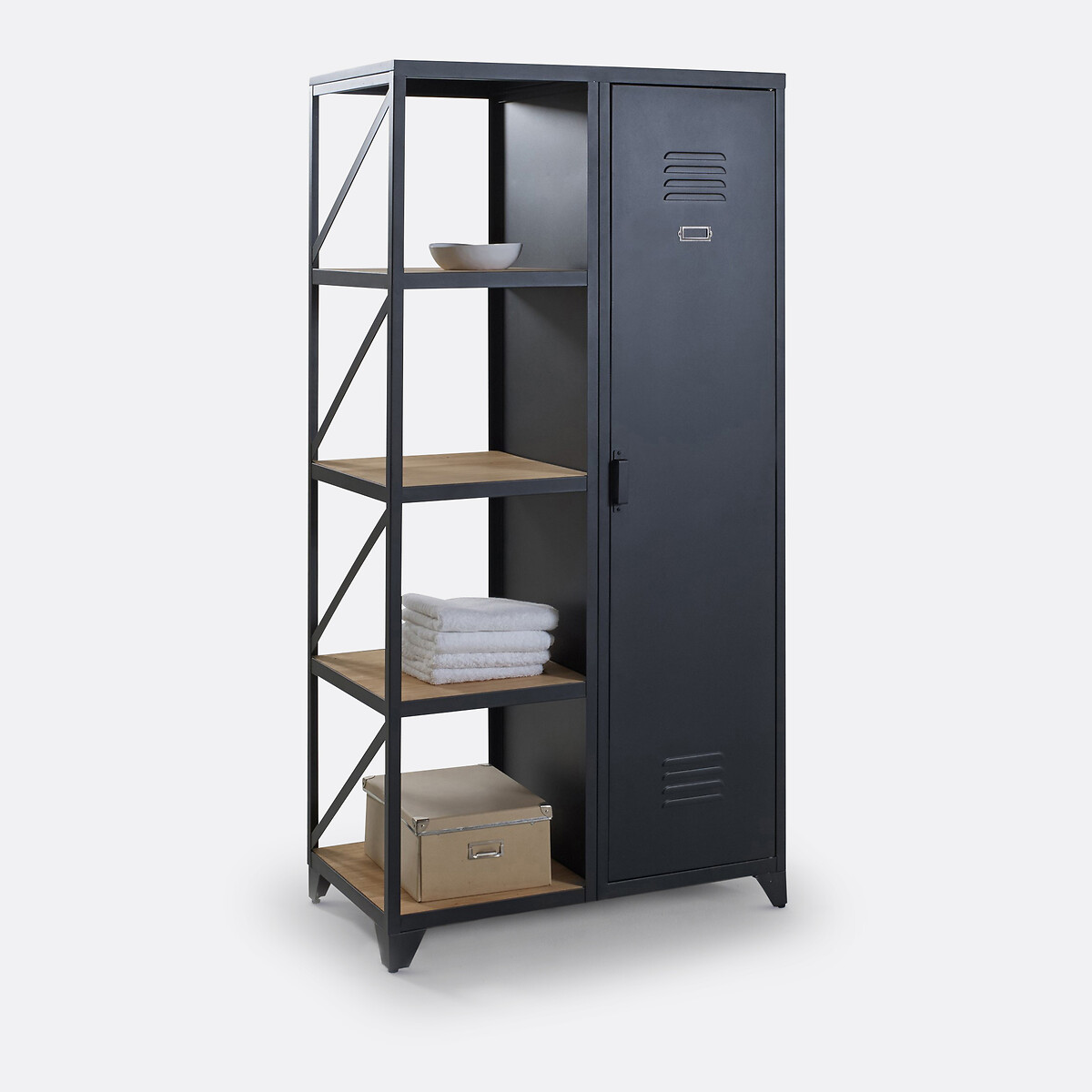 Armoire-étagère 1 porte, acier et pin huilé, Hiba, LA REDOUTE INTERIEURS