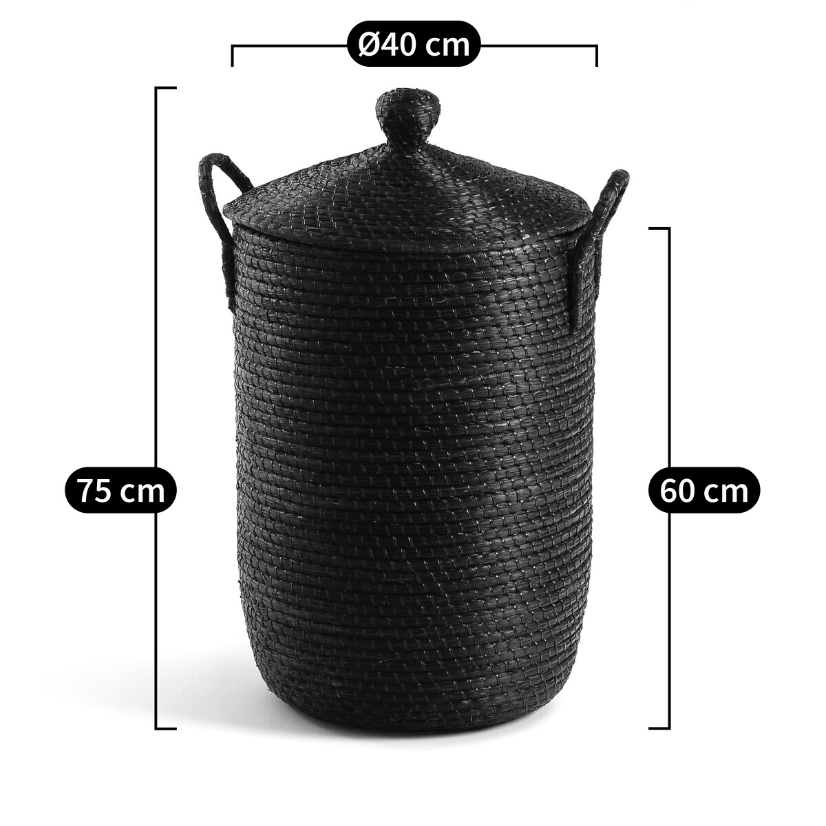 Honoka braided rice straw laundry basket black Am.Pm