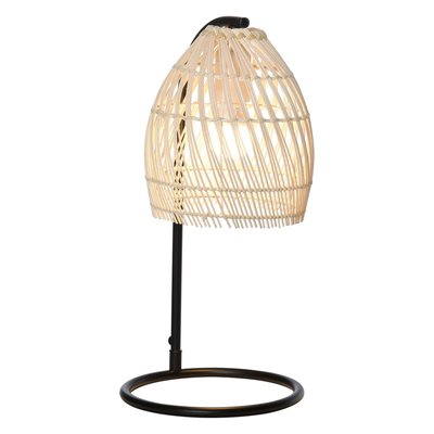 Lampe de table arquée style néo-rétro rotin naturel métal noir HOMCOM