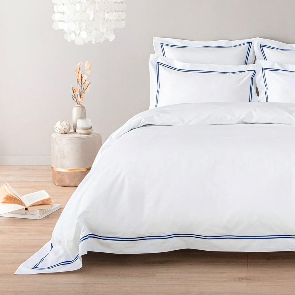 Housse de couette satin de coton égyptien bleu 320 fils - 800tc CAP FERRAT, COTTON & CO