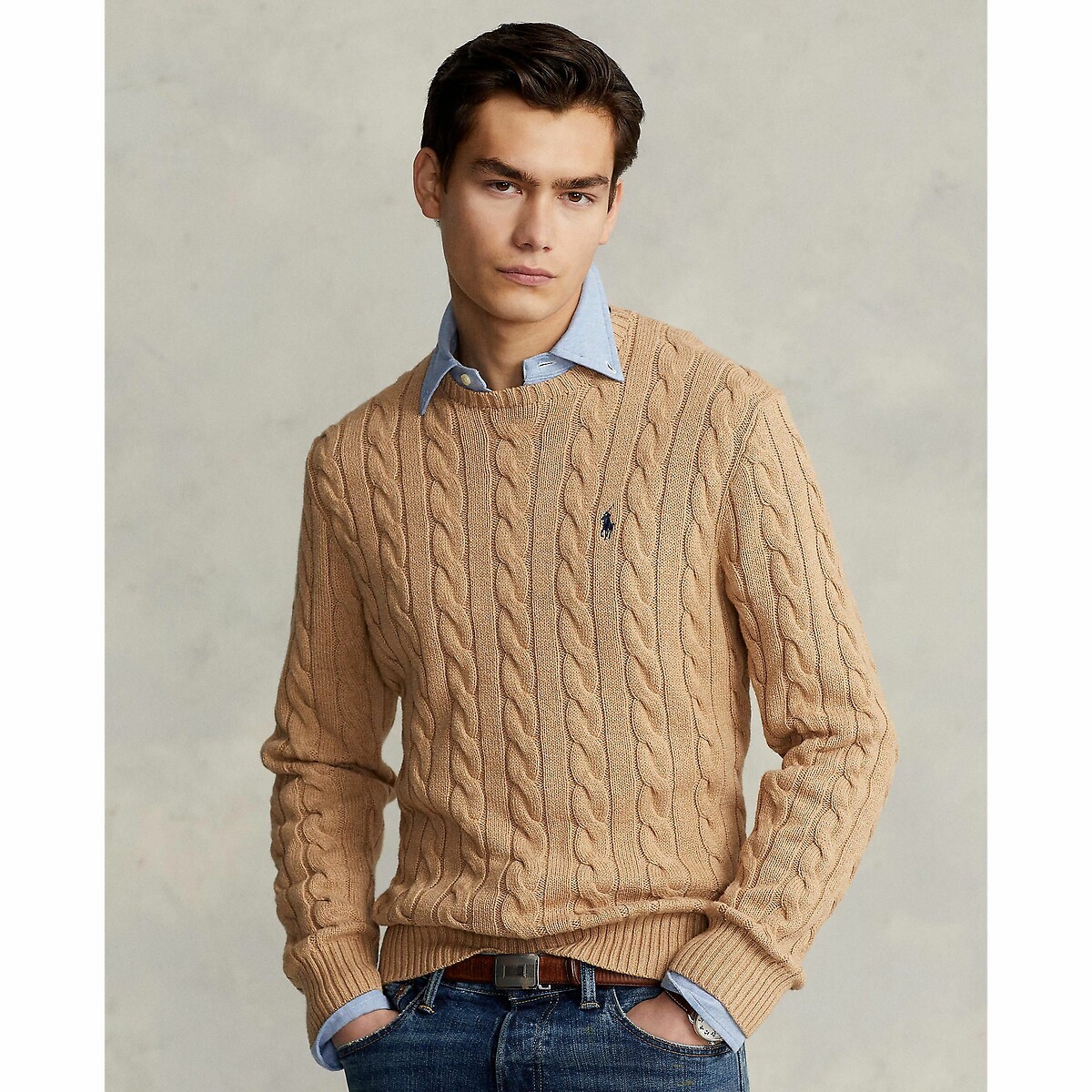 Pull col rond en coton maille torsadée