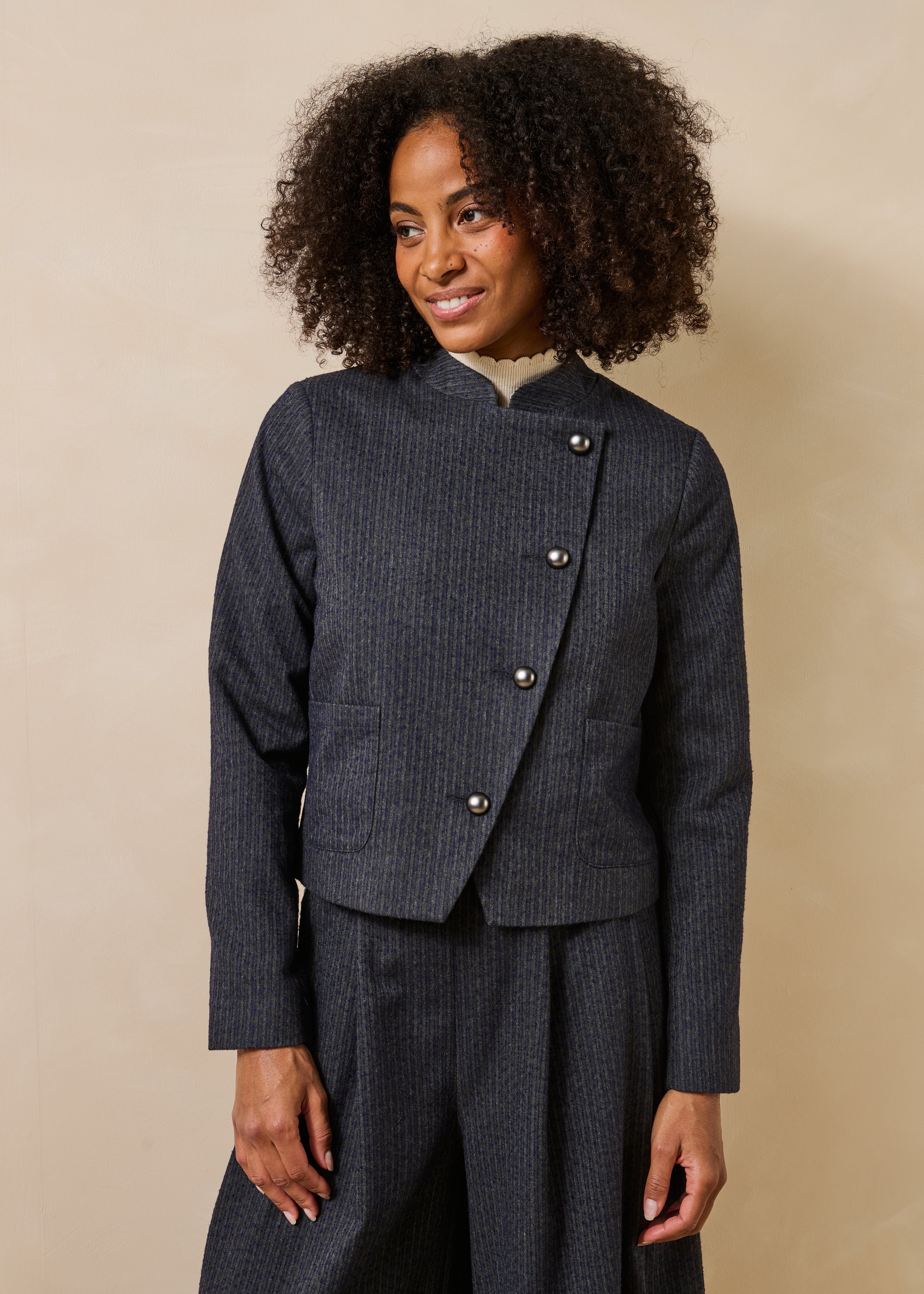 Veste manches longues rayée col mao, LA FEE MARABOUTEE