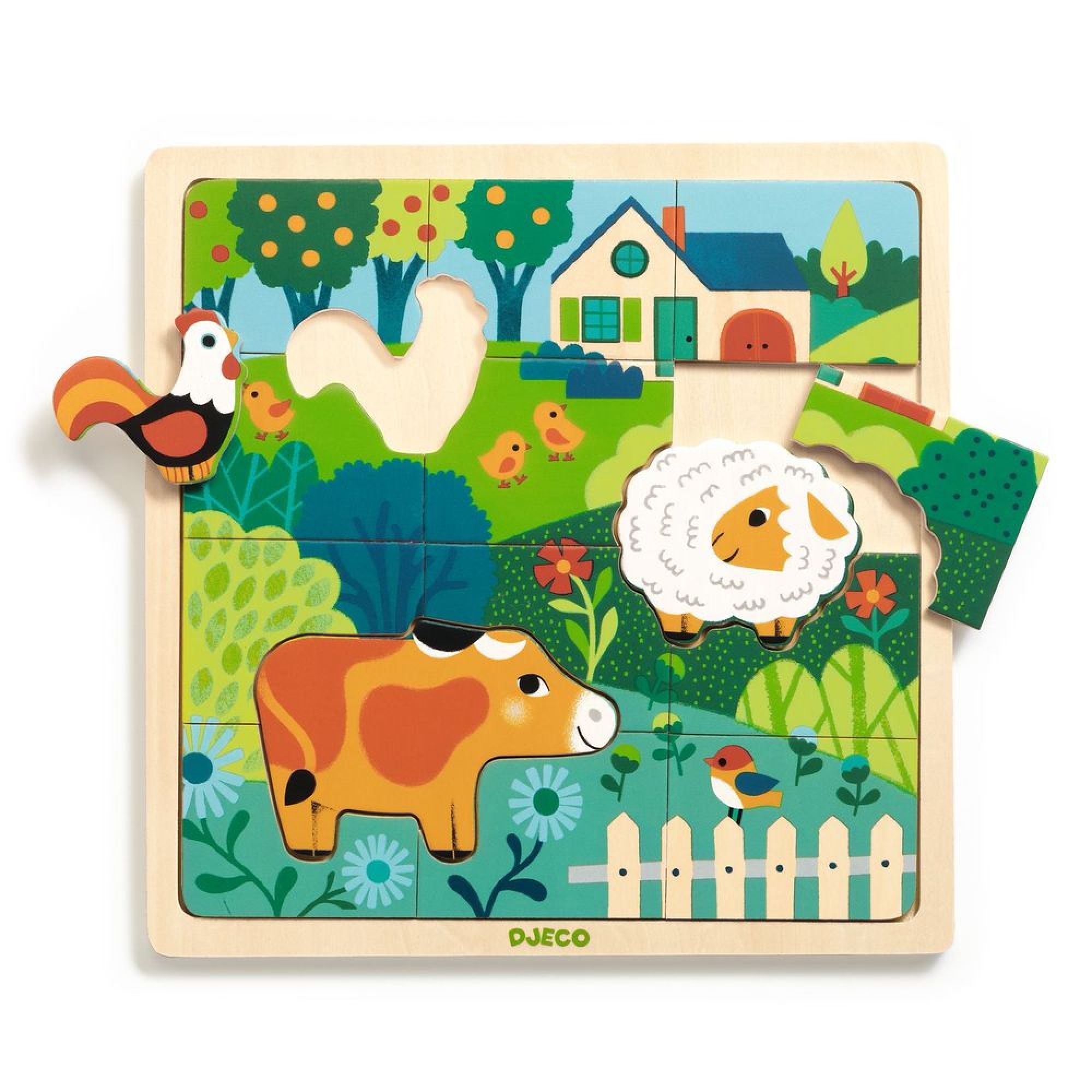Puzzle puzzlo en bois pour enfant Farm, DJECO