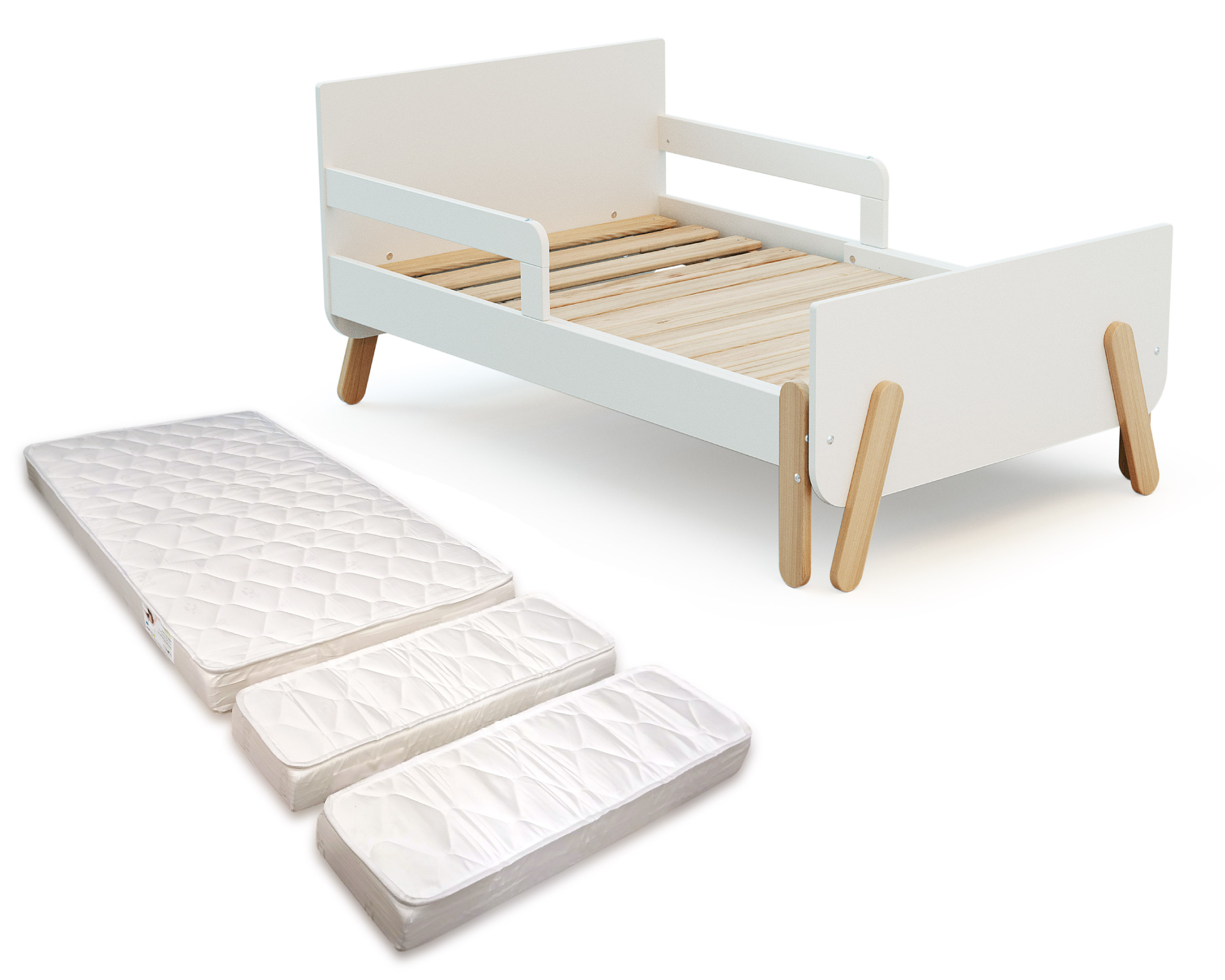 Lit enfant extensible en bois 80x140-165-190 PIRATE avec matelas, JURABABY