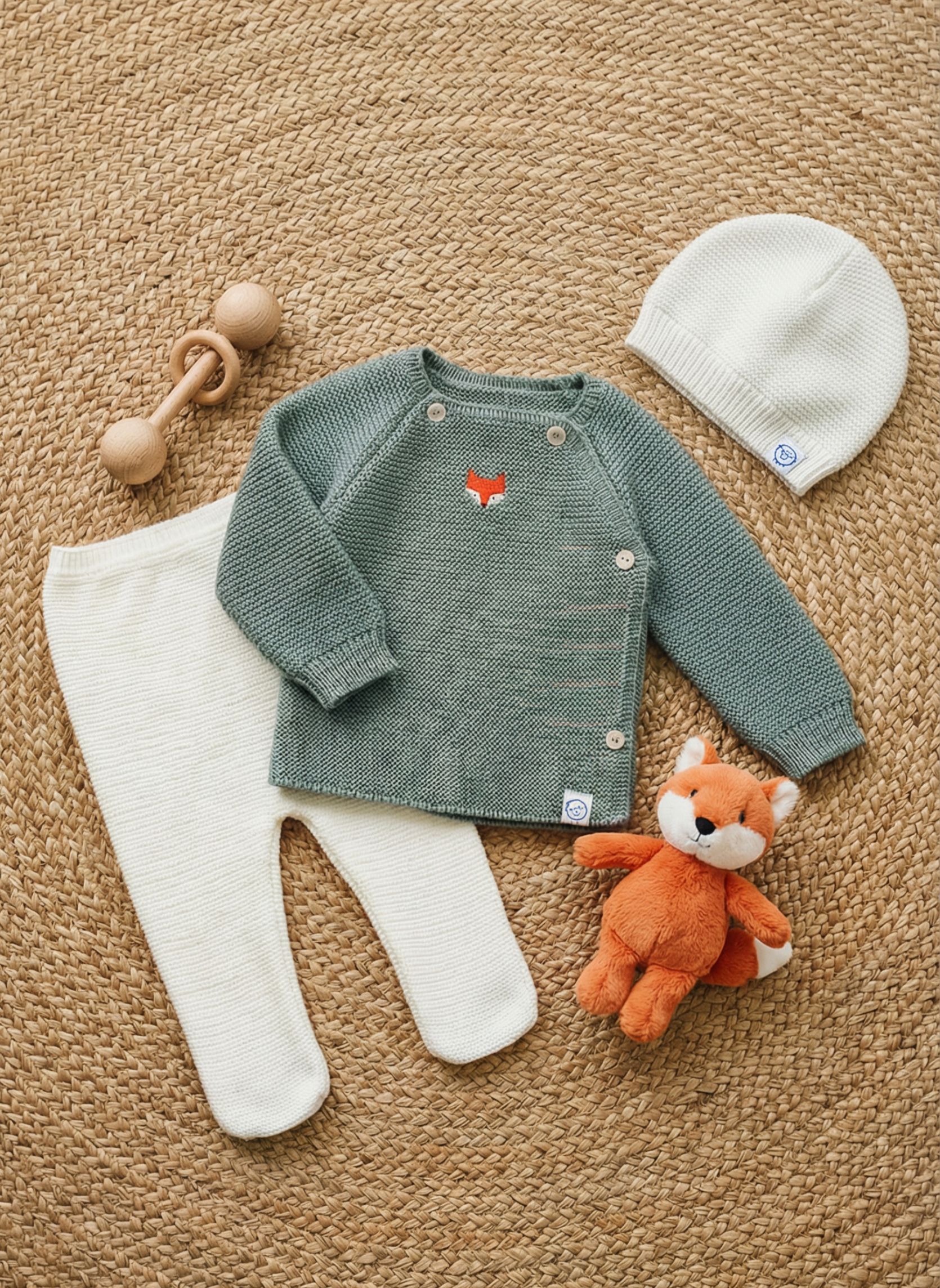 Ensemble naissance broderie renard, LA MANUFACTURE DE LAYETTE