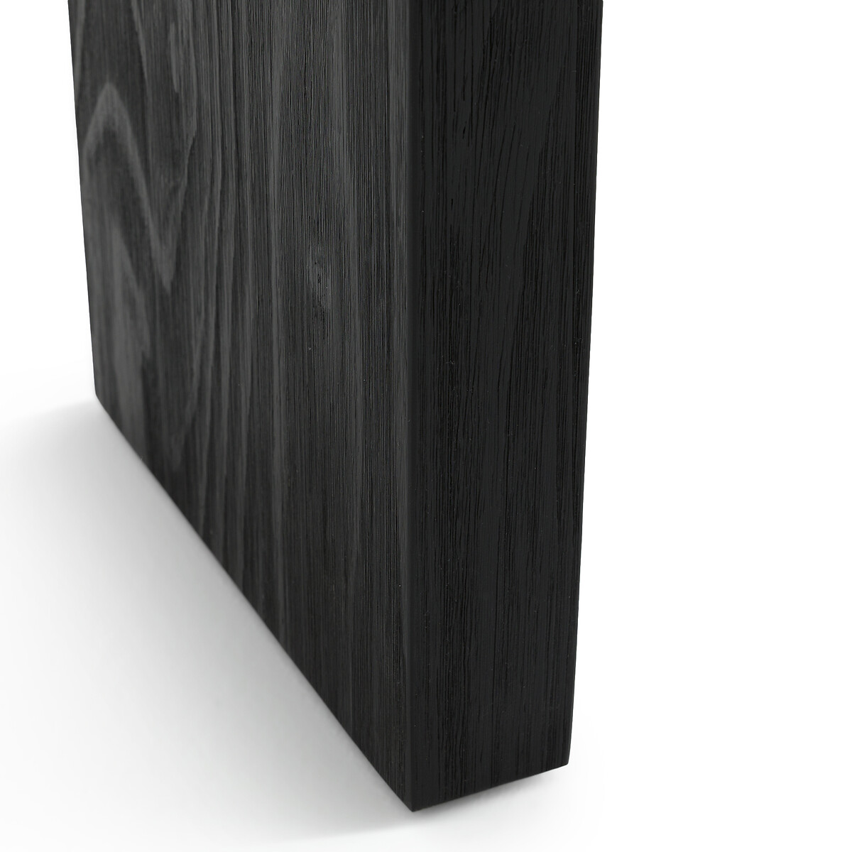 Consolle con piano in legno massello di castagno scortecciato su base in  metallo nero opaco .