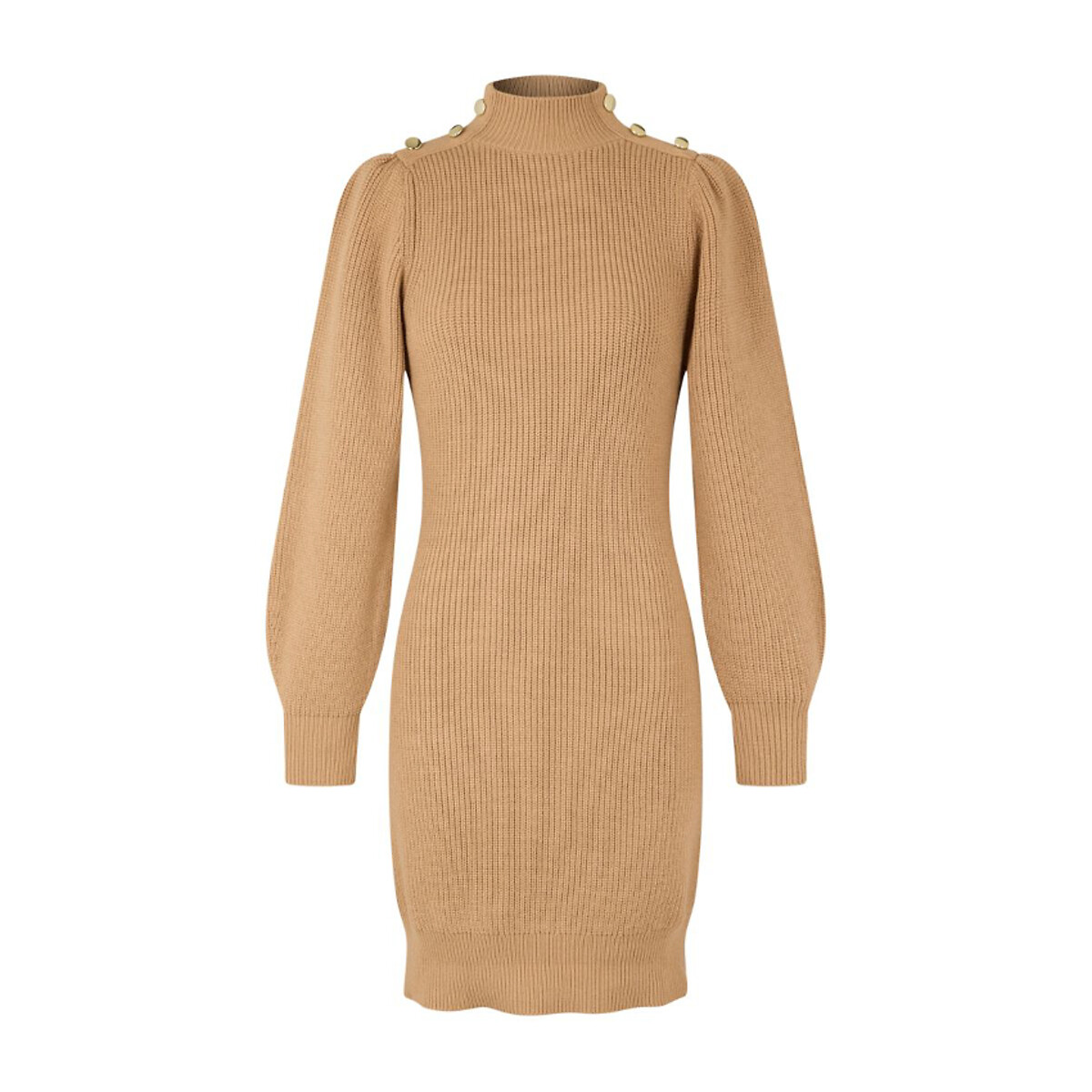 Puff Sleeve Jumper Dress with Statement Buttons
