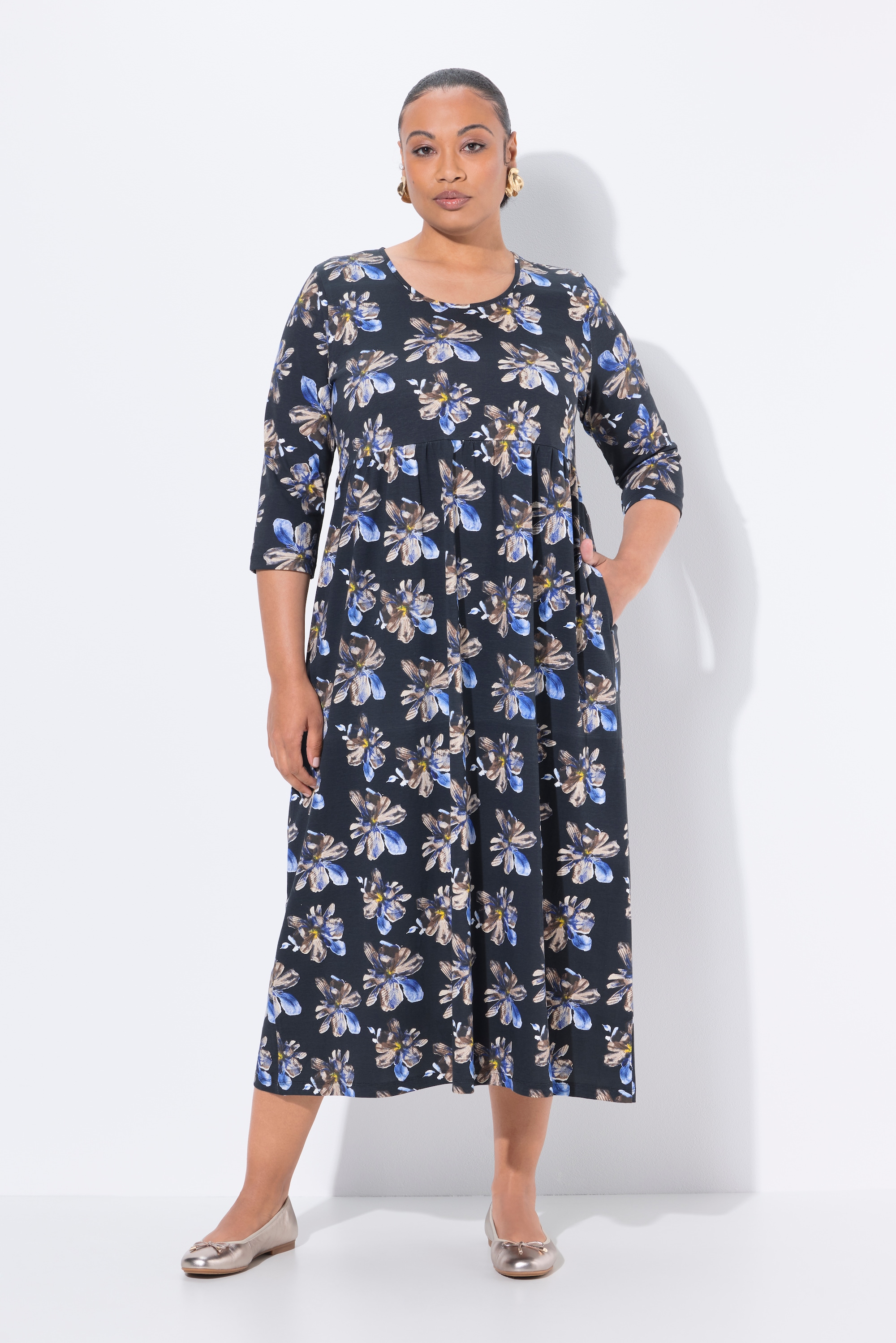 Robe maxi en jersey, motif à fleurs, poches, ULLA POPKEN