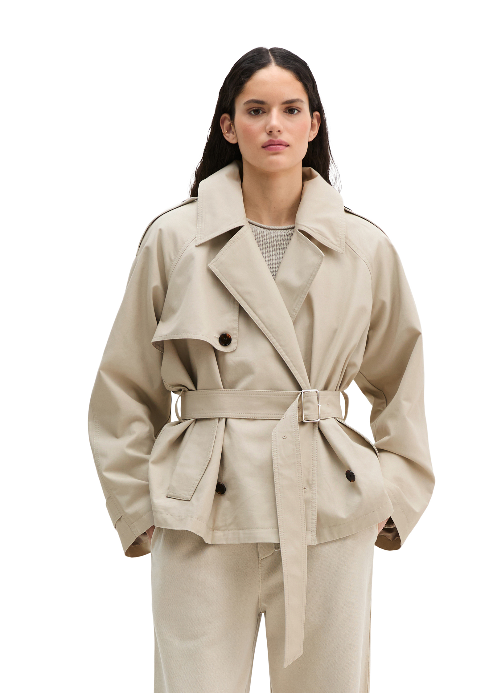 Veste trench régulière en mélange de coton organique et de lyocell, MARC O'POLO